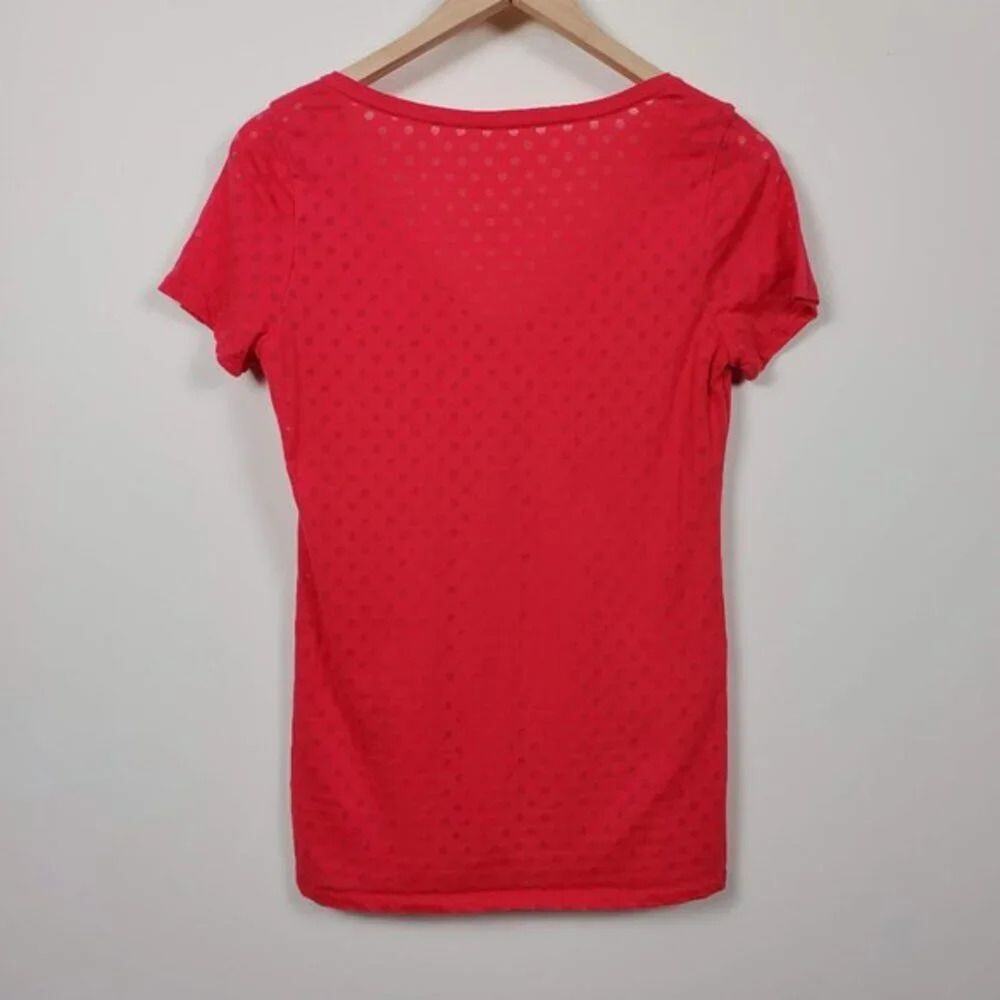 American Eagle Ultimate T-Shirt Pink Polka Dot Sheer Cotton V Neck Women Size M - Picture 7 of 9